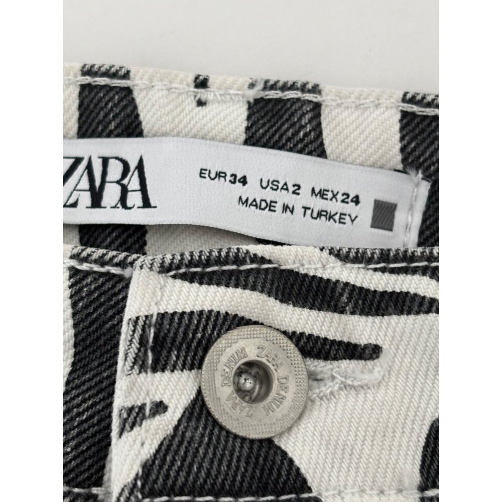 Zara Jeans Size 2 Zebra Print High Rise Straight Leg Y2K Streetwear Scandi Style - Picture 6 of 16
